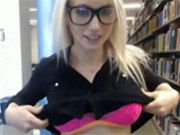 Cute Blonde Girl Flashes Nude in a Public Library